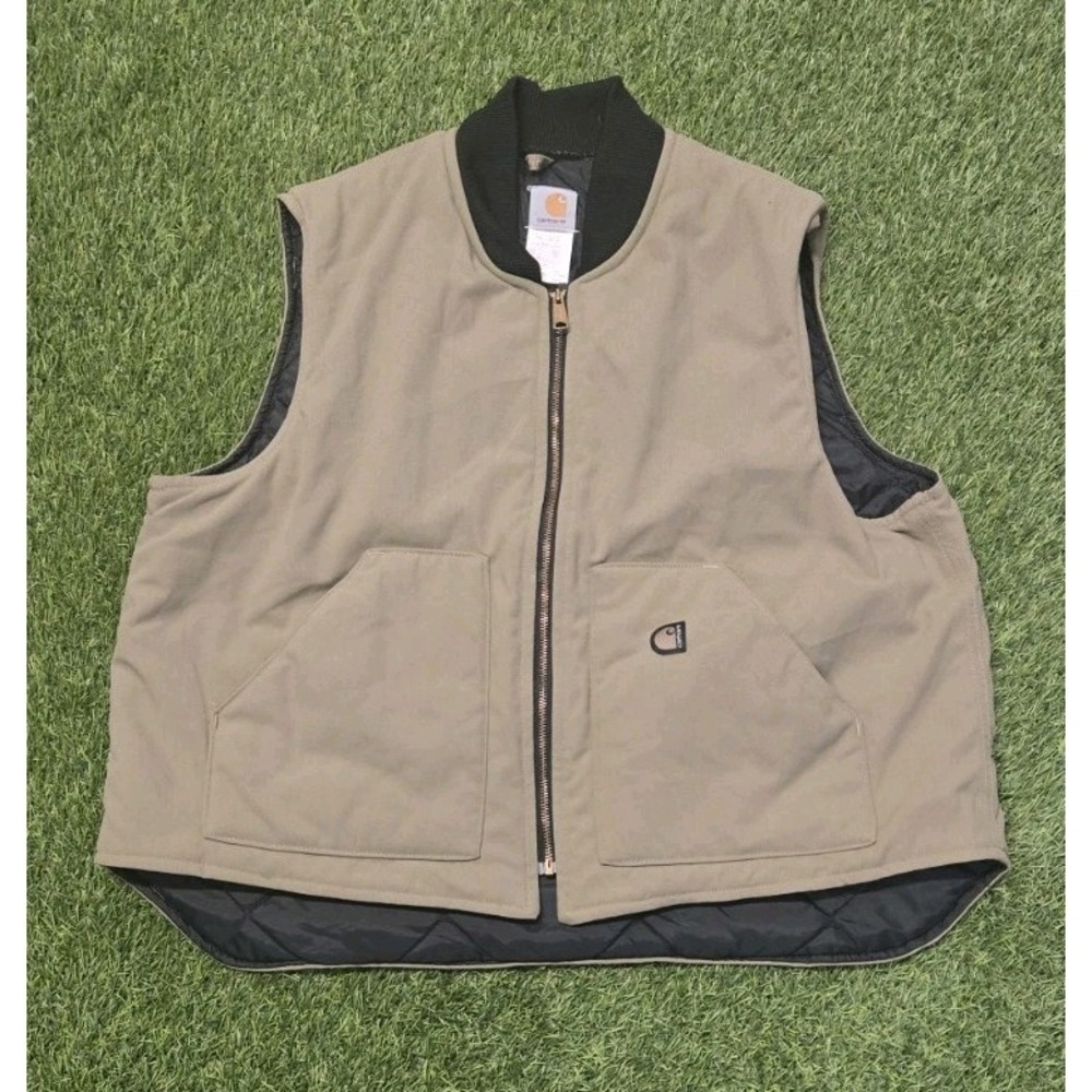 VINTAGE Carhartt V17 TAN Vest Arctic Lined Duck Canvas Made in USA UGWA Mens 2XL